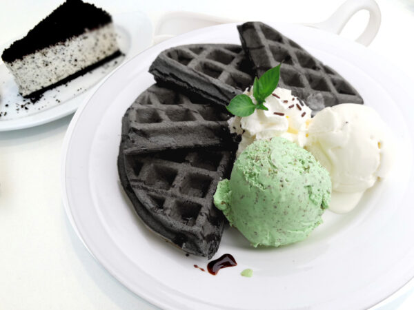 Ice-cream with Charcoal Waffle