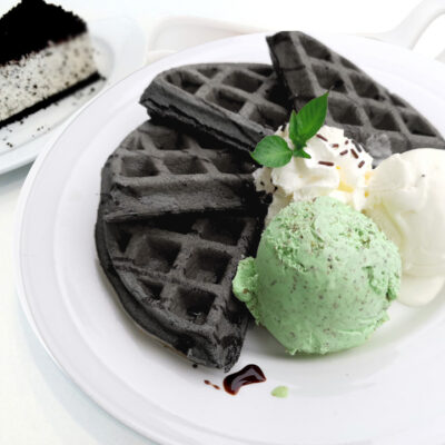 Ice-cream with Charcoal Waffle