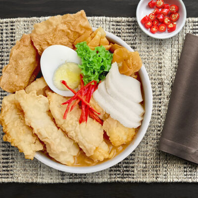 Curry Soup Noodles with Fried Sliced Fish